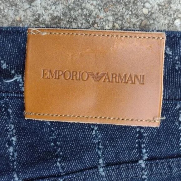 Emporio Armani JO4 Striped Needle Punched Denim Jeans Blue Regular Fit Sz 28 - Picture 11 of 13